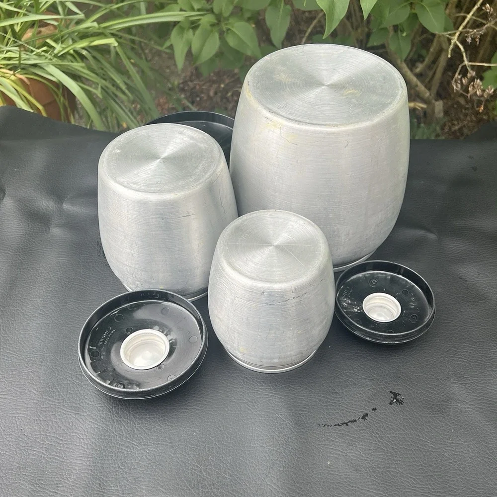 Vtg Kromex 3 Canister Spun Aluminum Flour Coffee Tea - Retro Kitchen Set w/lids